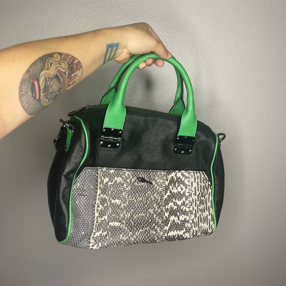 Anthropologie Hayden Harnett Leather Snake Print Green Black Shoulder Bag
